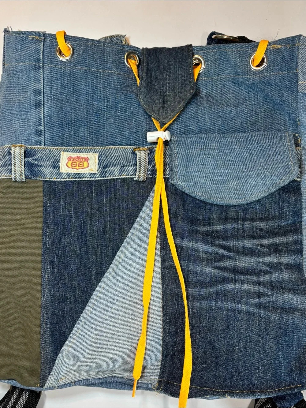 90’s Route 66 Jeans Purse Tote Bag Lined Handmade Denim Pockets Patchwork - Picture 2 of 12